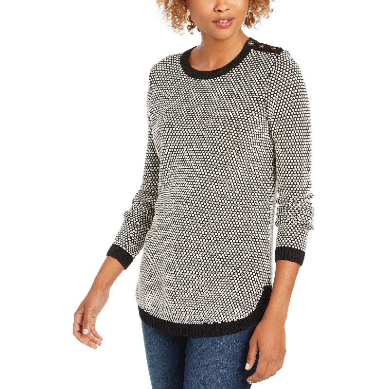 Charter Club Women's Textured Contrast-Trim Sweater Black Size X-Small