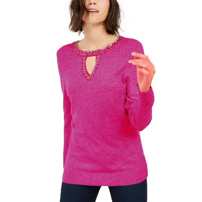 INC International Concepts Women's Embellished Keyhole Sweater Dark Pink Size Extra Large