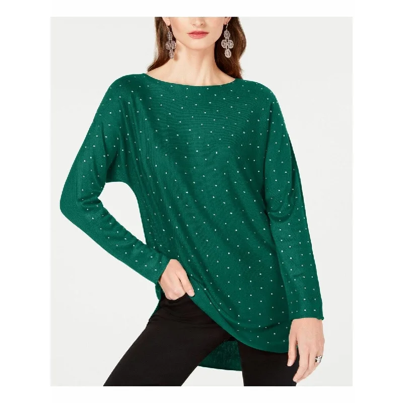 INC International Concepts Women's Embellished Shirttail Sweater Green Size Large