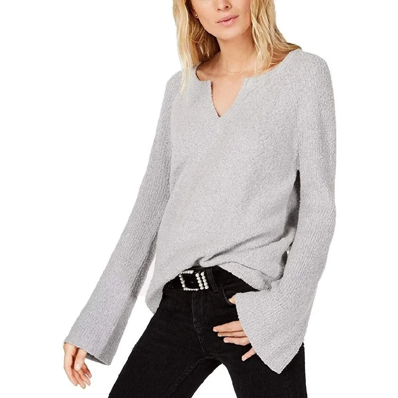 INC International Concepts Women's Textured Bell-Sleeve Sweater Gray Size Medium