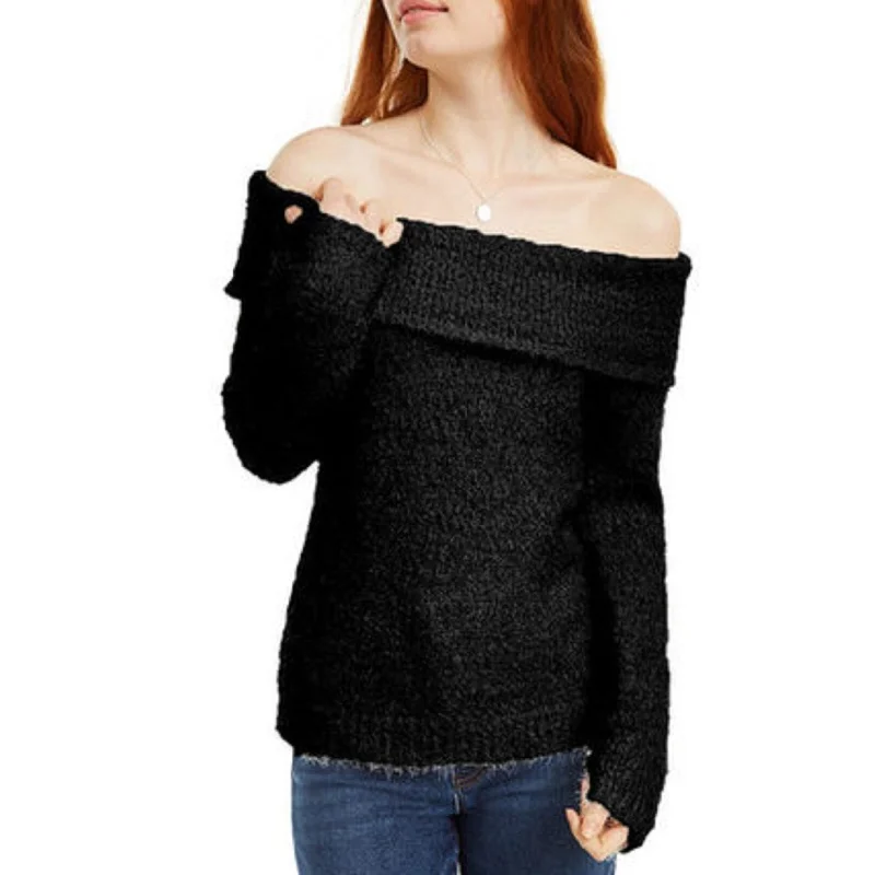 INC Women's Chenille Cowl-Neck Sweater Black Size Medium