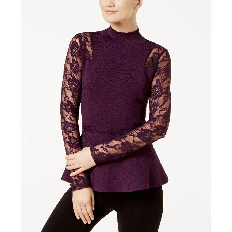 INC Women's Lace Peplum Sweater Med Purple Size Extra Large