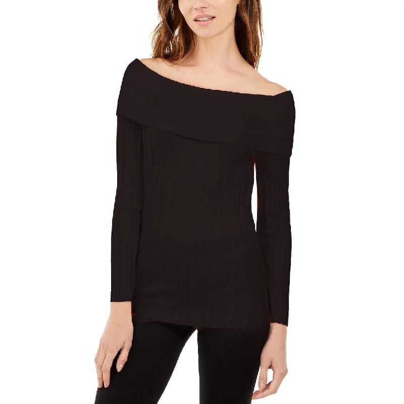 INC Women's Off-The-Shoulder Ribbed Sweater Black Size Small