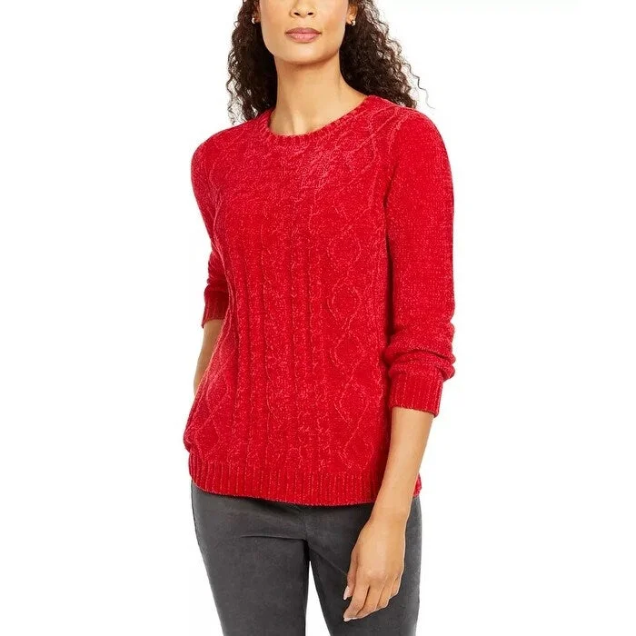 Karen Scott Women's Cable-Knit Chenille Sweater Red Size Large