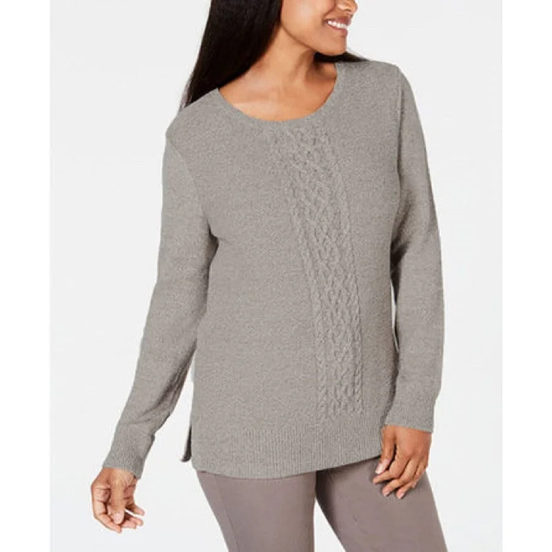 Karen Scott Women's Cable Knit Panel Sweater Grey Size XX-Large