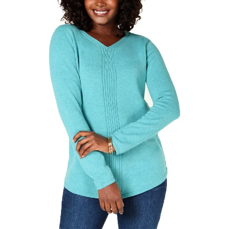 Karen Scott Women's Cotton Mixed-Knit Sweater Aqua Size Extra Large - Extra Large