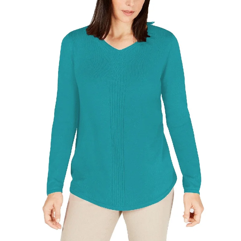 Karen Scott Women's Cotton Mixed-Knit Sweater Turquoise Size Extra Large - Extra Large