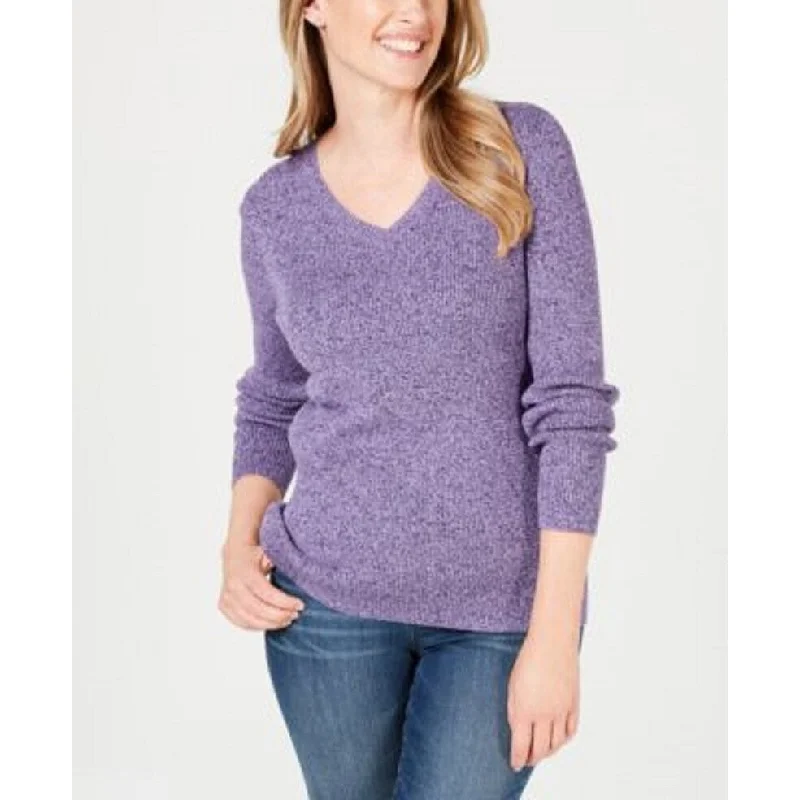 Karen Scott Women's Petite Cotton Ribbed Marled Sweater Purple Size PS - Petite Small