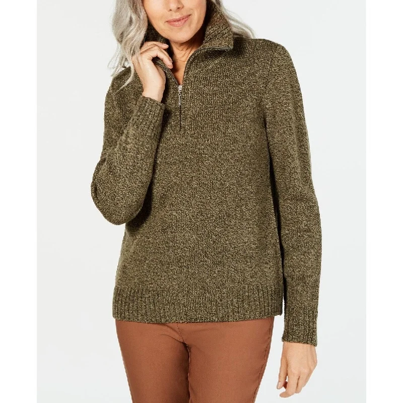 Karen Scott Women's Petite Marled-Knit Sweater Green Size Petite