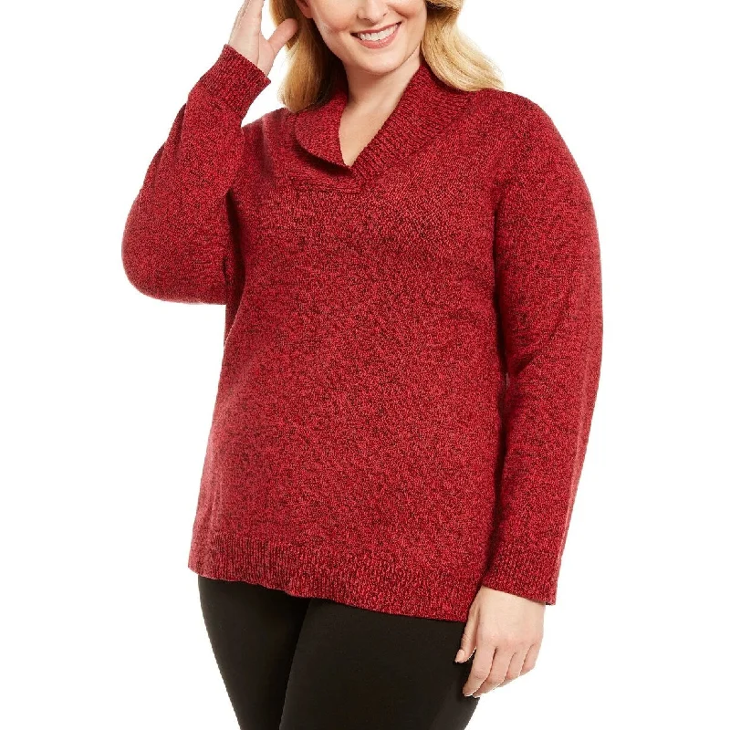 Karen Scott Women's Plus Size Marled Cotton Shawl-Collar Sweater Bright Red Size 1X