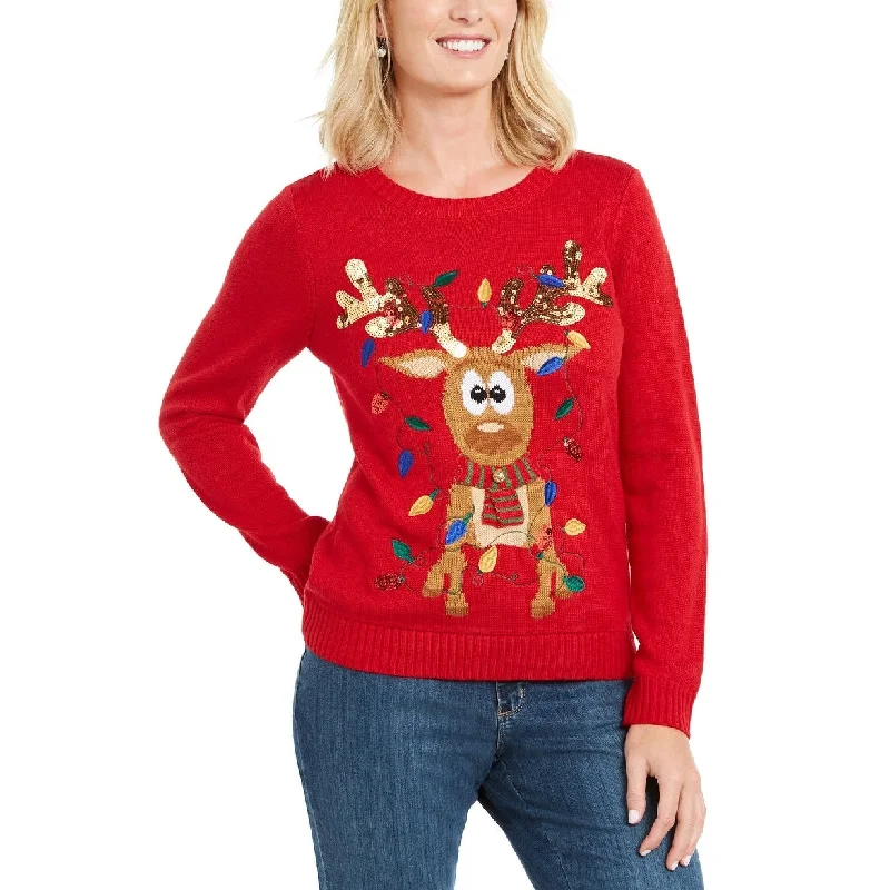 Karen Scott Women's Sequined Tangled Reindeer Sweater Red Size Extra Large