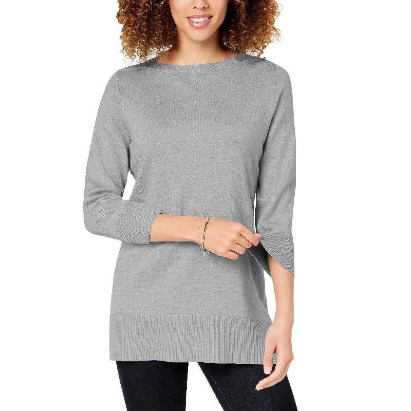 Karen Scott Women's Side-Ribbed Boat-Neck Sweater Grey Size Large