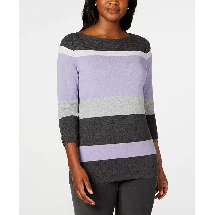 Karen Scott Women's Striped Boatneck Sweater Purple Size X-Large