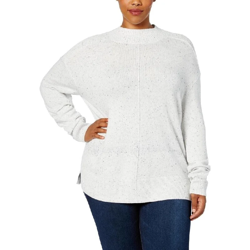 Karen Scott Women's Sweater Seam Front Mock Neck White Combo Size Medium