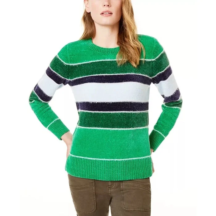 Maison Jules Women's Striped Metallic Chenille Sweater Green Size S - Small