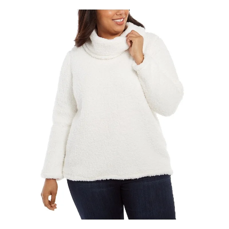 Style & Co Women's Cowlneck Faux Sherpa Sweater White Size 2X