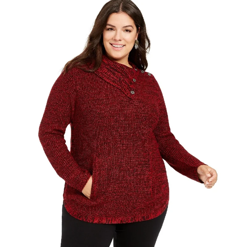 Style & Co Women's Plus Size Button-Trim Sweater Red Size XX-Large