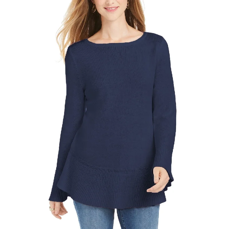 Style & co Women's Ruffle Hem Knit Sweater Navy Size Small