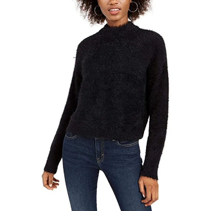 Sun + Moon Women's Fuzzy Mockneck Sweater Black Size Extra Small - X-Small