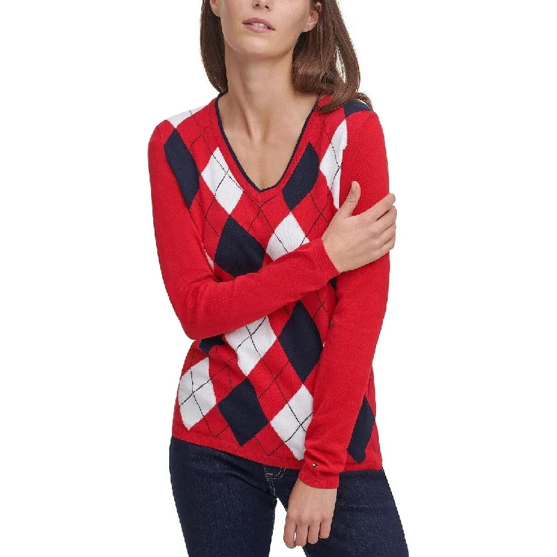 Tommy Hilfiger Women's Colorblocked Argyle Sweater Red Size X-Large - XL