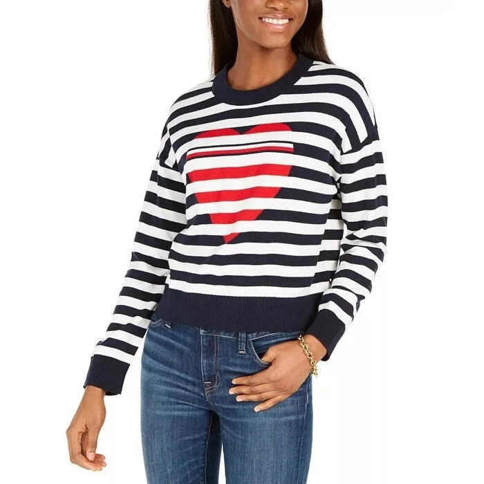 Tommy Hilfiger Women's Cotton Striped Heart Sweater Blue Size Extra Large - X-Large