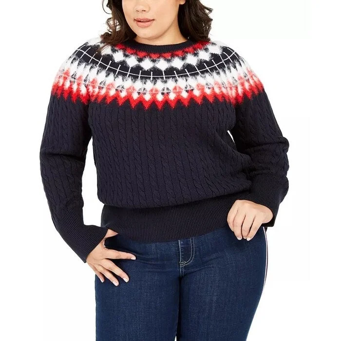 Tommy Hilfiger Women's Plus Size Fair Isle Knit Sweater Blue Size 2X