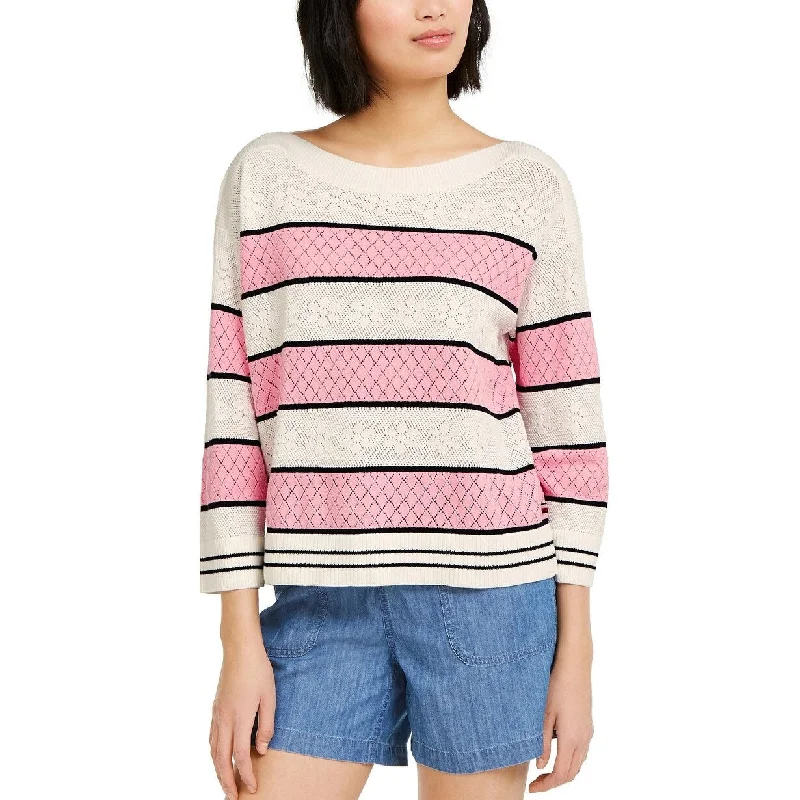 Tommy Hilfiger Women's Pointelle Colorblocked Sweater White Size X-Small - XS