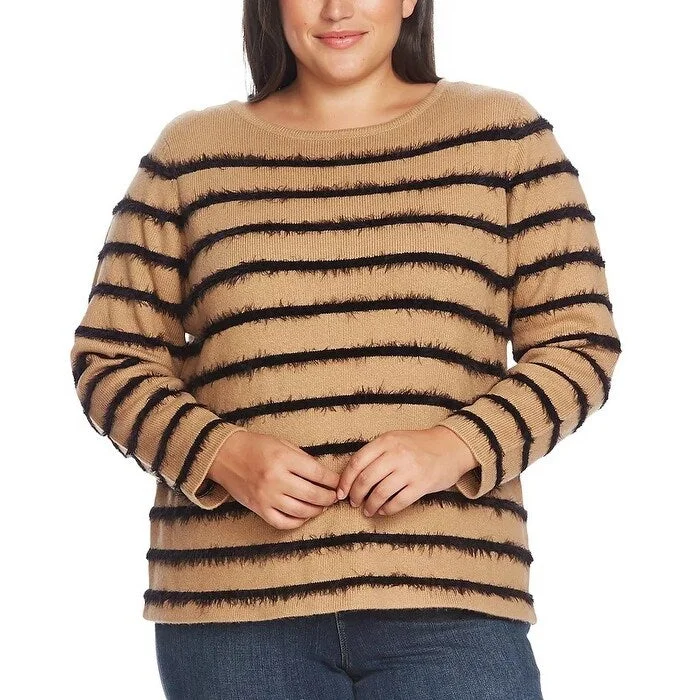 Vince Camuto Women's Eyelash Chenille Stripe Sweater Brown Size 1X