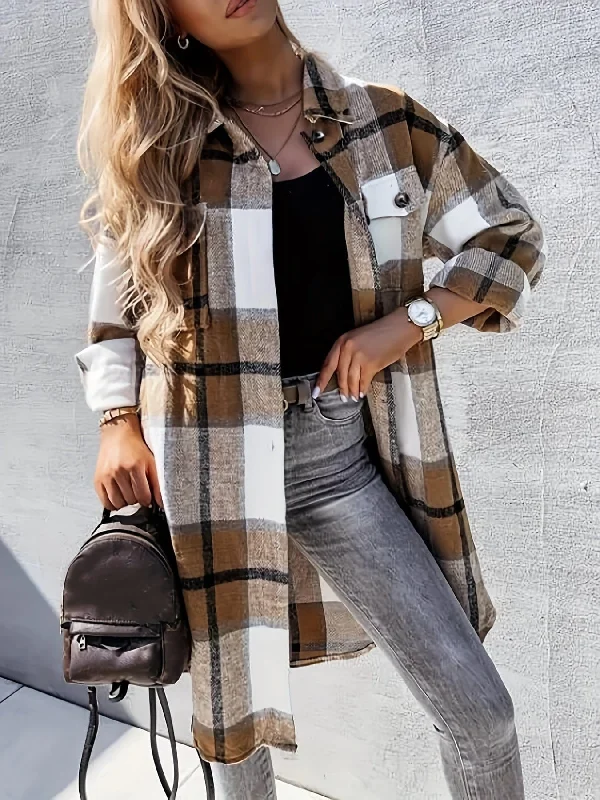 Plus Size Plaid Fleece Jacket