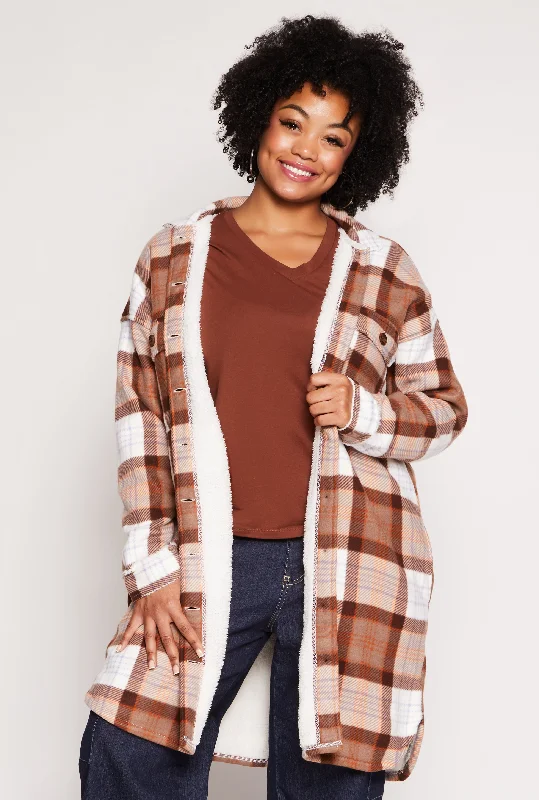 Plus Size Plaid Sherpa Lined Long Shacket