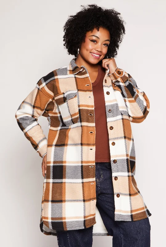 Plus Size Sherpa Lined Plaid Long Shacket