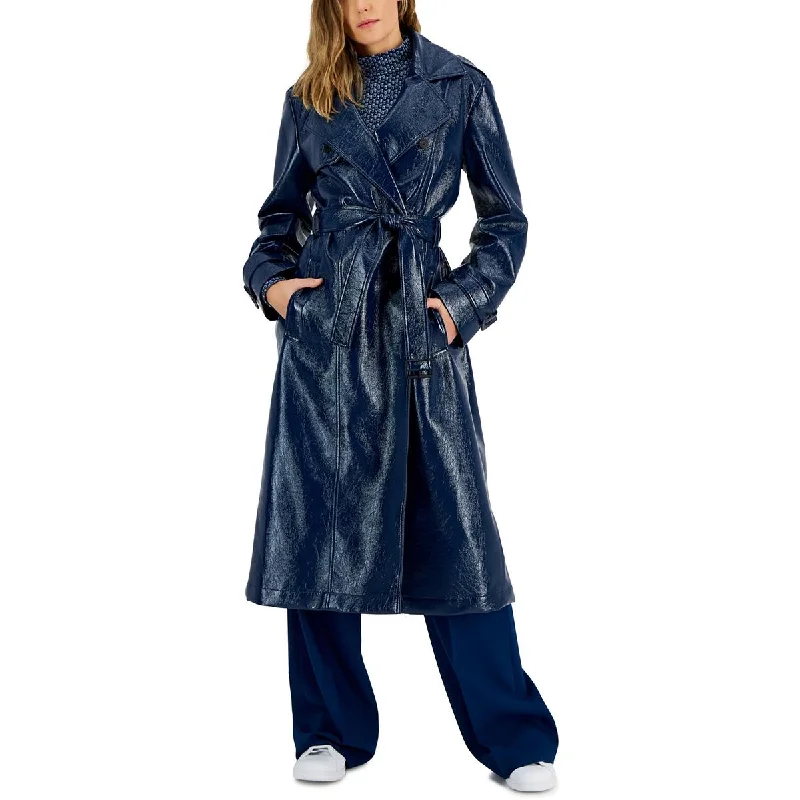 Womens Faux Leather Trench Coat