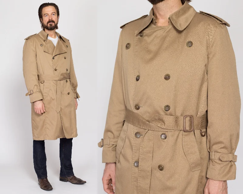 Large 80s London Fog Maincoats Khaki Belted Trench Coat 44 Regular