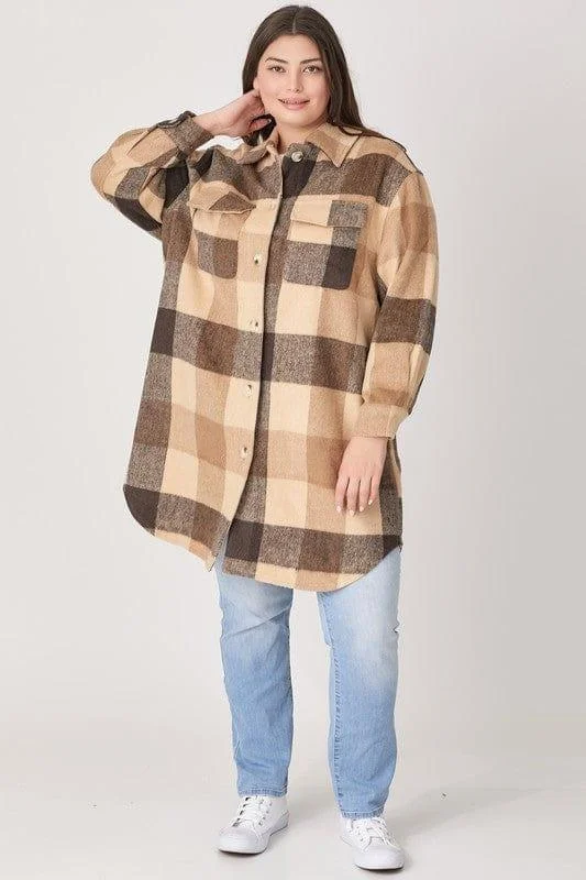 Plus size plaid long square print jacket