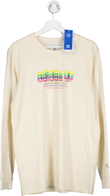 adidas Cream 100% Sustainable Cotton Hyperreal Long Sleeve T-shirt UK M