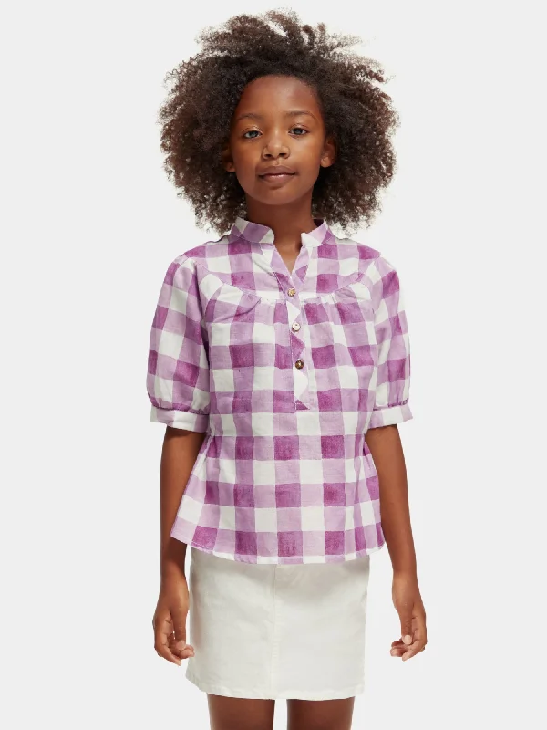 Kids - Checked linen blend shirt