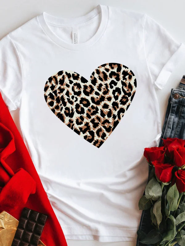 Mother's Day Valentine's Day Leopard Love Print Top T-Shirt