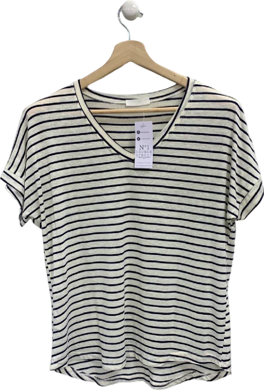 No. 1 George Street Blue Striped Linen-Cotton Blend T-Shirt UK M