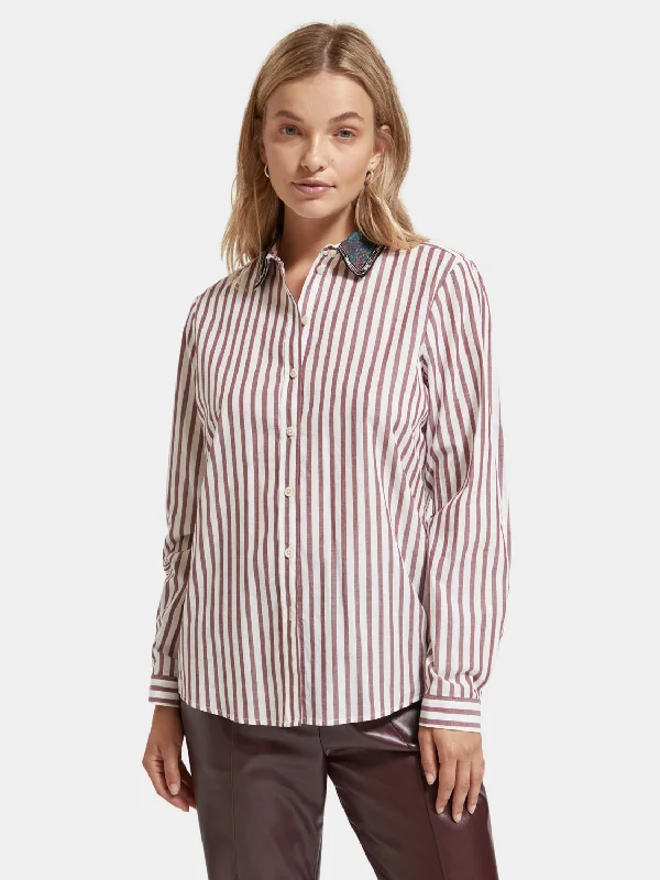 Regular-fit striped shirt with beaded collar