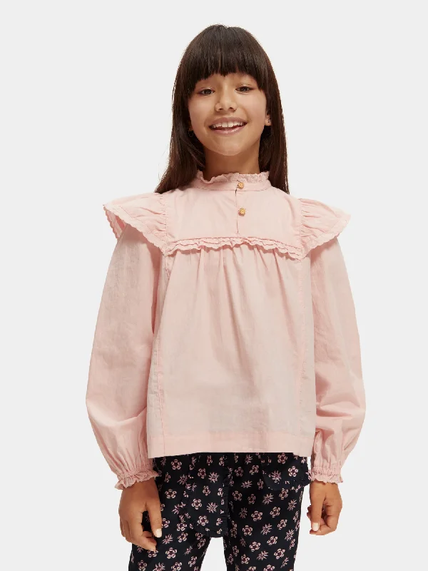 Kids - Ruffled long sleeved organic cotton shirt